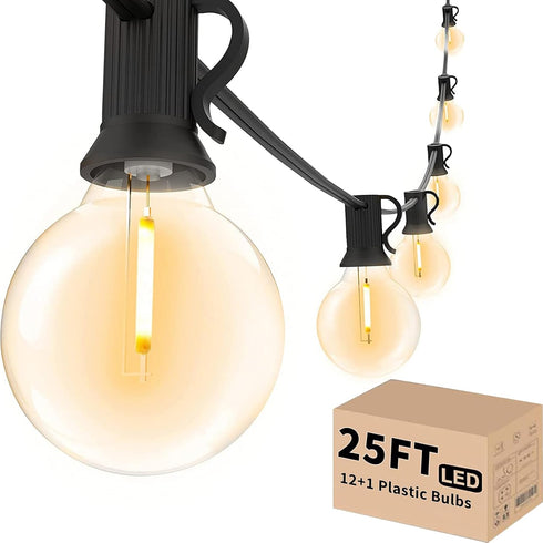 Svater Outdoor String Lights LED 25 FT, Patio Globe Lights with 12+1 Plastic G40 Bulbs, Waterproof Dimmable Hanging Light for Outside Backyard Bis...
