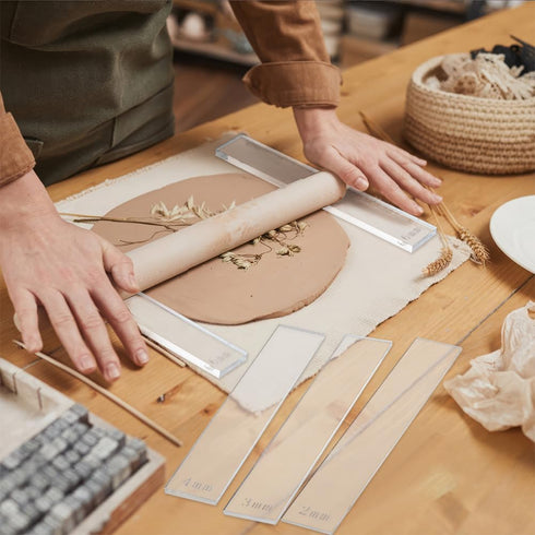 BENECREAT 12Pcs 6 Size Acrylic Polymer Clay Depth Guide Set, Adjustable Clay Rolling Pin Guide with Protective Film for Polymer Earrings, Roller D...