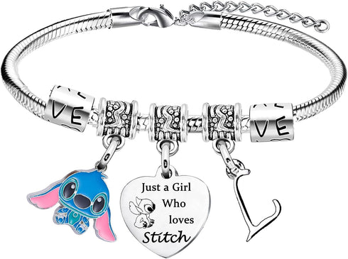 Stitch Bracelet with Initial Letter Bracelets for Women Christmas Birthday Gifts Stitch Gifts Stitch Stuff Just A Who Loves Stitch...