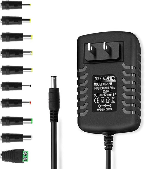 DC 12 Volt 1.5 Amp Switching Power Supply, 100-240V 50-60Hz AC to DC 12V 1.5A 18W Power Supply Adapter with 5.5mm x 2.5mm DC Outlet Plug, and 10 M...