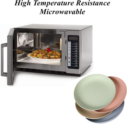 Wheat Straw Plates Lightweight Unbreakable Dinner Dishes Plates Set Dishwasher & Microwave Safe (Large 4 Pack 8')...