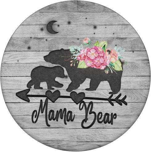 Blush Pink Floral Mama bear and one cub baby grey rustic PopSockets Adhesive PopGrip...