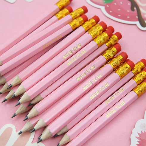 50 Pcs Pink Wedding Pencils for Bridal Shower, Wooden Half Pencils with Eraser Pre-Sharpened Mini Pre-wedding Hexagon Pre-wedding Pencil for Bride...