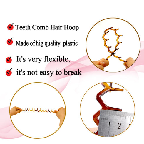 Zig Zag Headbands, Recycled Plastic Wavy Hair Band with Teeth, Headbands for Women and Men, Classic 90s Hair Accessories, (1 Black Color+1 Brown)...
