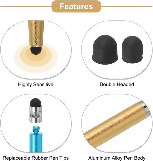 MECCANIXITY 3pcs Stylus Pens for Touch Screens with 6 Extra Tips Dual Rubber Tips Capacitive Stylus Universal Tablet Pen Sensitivity Precision, Gr...