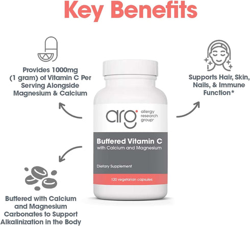 Allergy Research Group Buffered Vitamin C - Buffered Vitamin C 100mg per Serving, Ascorbic Acid Powder Capsules with Calcium Magnesium Complex, Im...