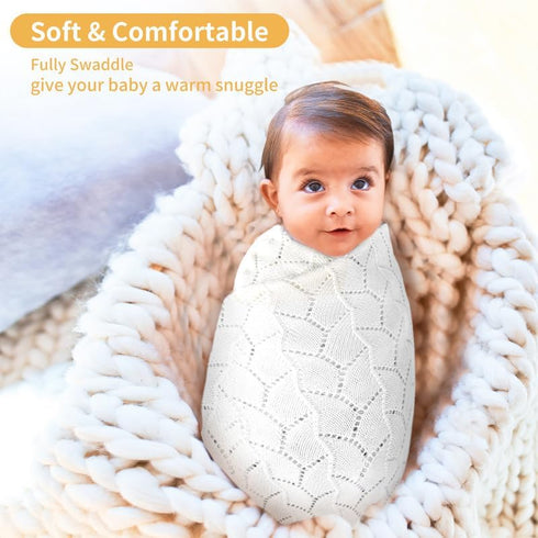 Baby Blanket White 100% Cotton Soft Breathable Knit Cellular Receiving Blankets for Newborn Infant Boy Girl, 30"x 40"...