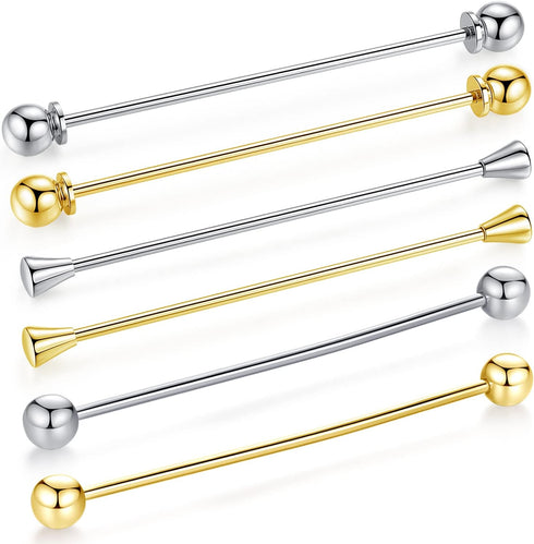HONEY BEAR Mens Shirt Collar Bar Pin Clips Clasp Set Business Gift 65mm (6pcs without box)...