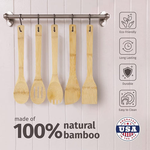 PrintSupremacy Custom Engraved Bamboo Cooking Spoons Set, Non Stick Wooden Kitchen Gadget Pan Cookware, Baking Gift for Housewarming Wedding Birth...