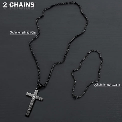Stainless Steel Lord's Prayer Necklace for Men Women Cross Pendant for Car Rear View Mirrors, Decorative Automobile Hanging Charm Ornament with Bi...
