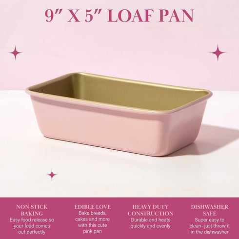 Paris Hilton Nonstick Carbon Steel Bakeware Collection, 9-Inch x 5-Inch Loaf Pan, Dishwasher Safe, Made without PFOA and PFAS, Pink Champagne Two-...