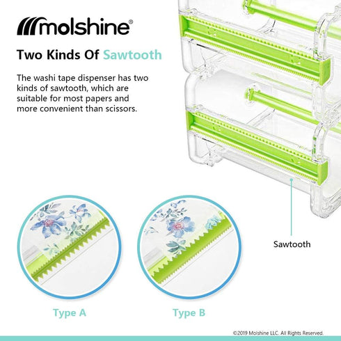 molshine 2 Pack Transparent Desktop Multi Washi Masking Tape Storage Dispenser,Tape Cutter,Tape Roll Holder (Not Include Masking Tape) (Green)...