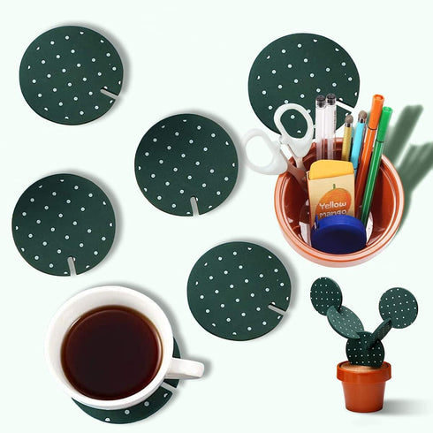 Coasters Cactus Set of 6 DIY Funny Coasters for Drinks with Flowerpot Holder,Novelty Coasters Cactus Gifts for Bar Home Decor (Green with Point)...