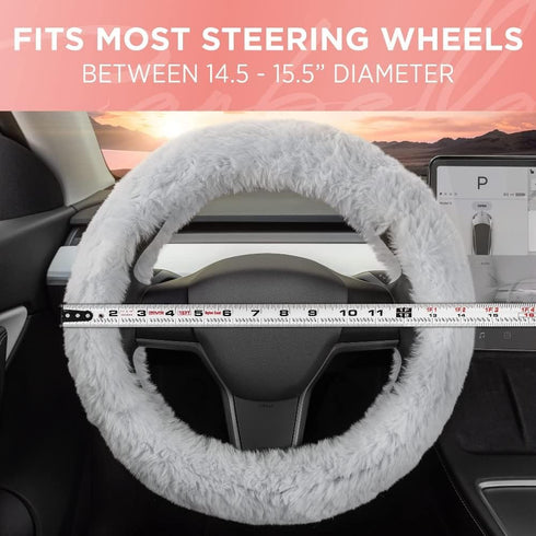 Gray Fuzzy Steering Wheel Cover, Standard 15 Inch Size Fits Most Vehicles, Cute Faux Fur Car Steering Cover with Soft Fluffy Furry Touch, Car Acce...