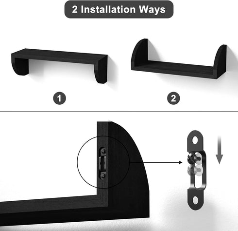 SRIWATANA Floating Shelves Wall Mounted, Solid Wood Shelves Wall Bookshelves Set of 3 for Bedroom, Living Room, Bathroom, Kitchen - Black...