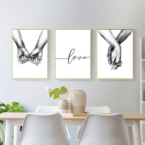 Kiddale Love and Hand in Hand Wall Art Canvas Print Poster,Simple Fashion Black and White Sketch Art Line Drawing Decor for Home Living Room Bedro...