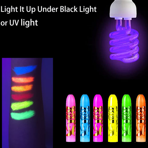 Glow in The Black Light Face & Body Paint, Neon Glow Fluorescent Face Paint Crayons for Halloween Club Makeup Xmas Glow Party...