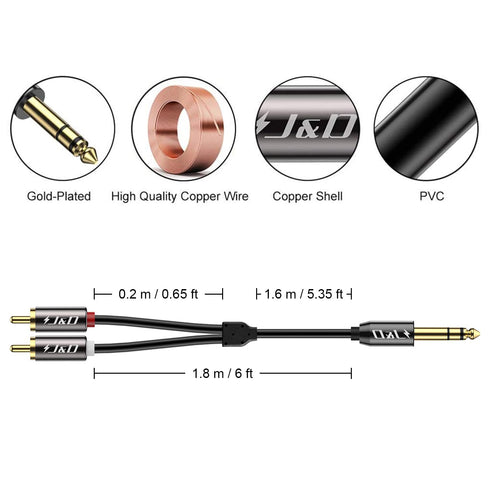 J&D 1/4 inch TRS to Dual RCA Audio Cable, Gold Plated Copper Shell Heavy Duty 6.35mm 1/4 inch Male TRS to 2 RCA Male Stereo Audio Y Splitter Cable...