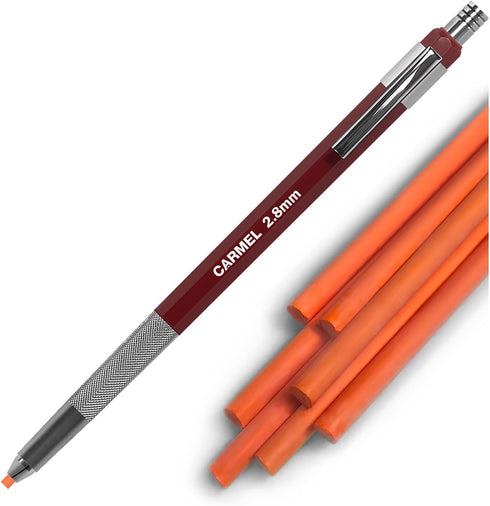 Carmel 2.8mm Mechanical Grease Pencil + 20 Refills (Orange), Clutch Pencil Holder with Waxy Leads, Mechanical China Marker...
