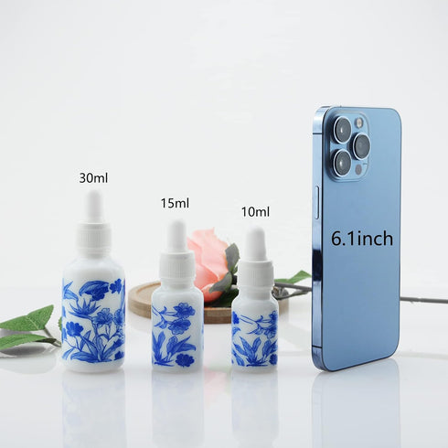 4 PCS 1 2/3oz (50ml) Blue and White Porcelain Ceramic Dropper Bottles Perfume Aromatherapy Cosmetic Container Essential Oils Sample Empty Dropper ...