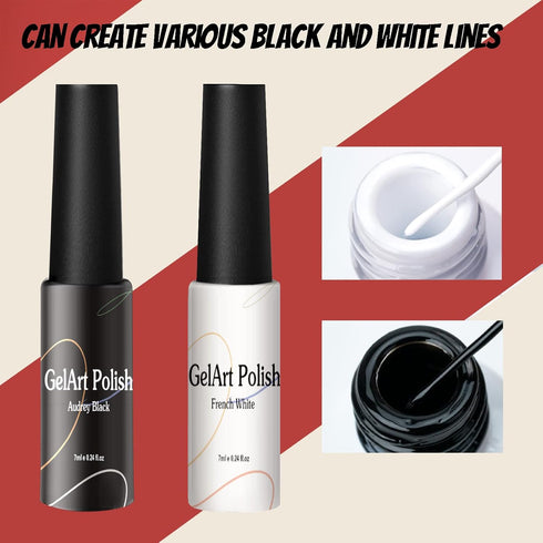 7ml*2pcs Nail Art Liner Gel Polish Built in Thin Brush,Black White Nail Polish Soak off Curing for French Tip Nails Design,Nail Art Supplies Kit f...