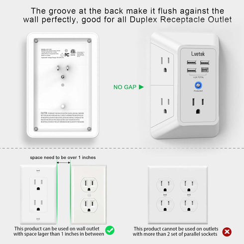 5-Outlet Surge Protector Wall Charger with 4 USB Ports - 1680J Multi Plug for Home, Office, Travel...