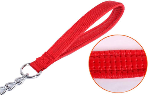 Chain Leash Metal Trainning Leash Stainless Steel with Soft Padded Handle for Heavy Duty Dogs.(XL, Red Handle)...