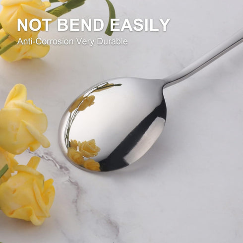 4-Piece Round Stainless Steel Bouillon Spoons Soup Spoons, Stainless Steel Large Round Spoons, Heavy-Weight Round Deep Bowl Spoon Set, Dinner Meta...