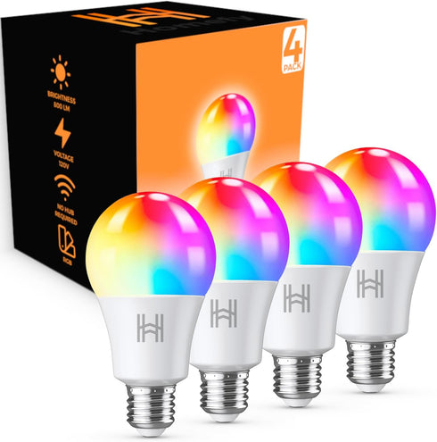 Smart WiFi Color Changing Light Bulbs, 16 Million Colors RGBWW, Compatible with Alexa and Google Assistant, Pack (4 Count (Pack of 1)), ?HFY0004-S...