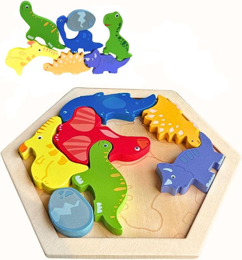 Wooden Dinosaur Puzzles for Toddlers Educational Learning Toy for 3 4 5+Year Old Boys Girls Shape Pattern Block Puzzles...