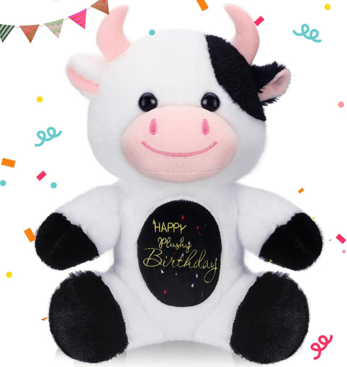 9.8" Happy Plushy Birthday Cow Toys Cow Stuffed Animals Cute Soft Birthday Cow Plush Gifts Birthday Party Decorations for Boys Girls...