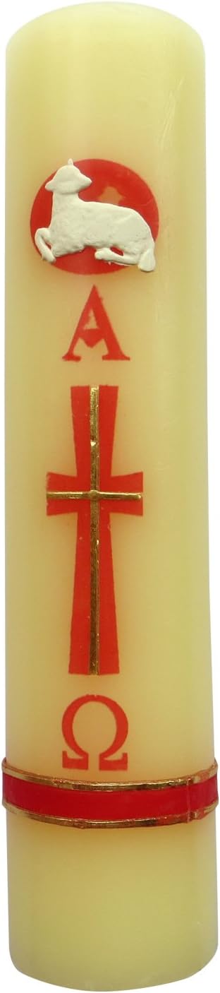 Printed Easter Paschal Candle Lent Sheep Alpha Omega Cirio Pascual Semana Santa Holy Week...