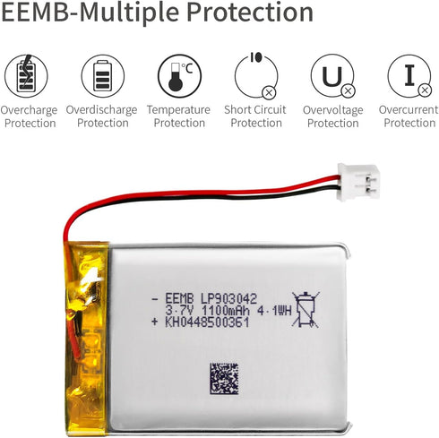 EEMB Lithium Polymer Battery 3.7V 1100mAh 903042 Lipo Rechargeable Battery Pack with Wire JST Connector for Speaker and Wireless Device- Confirm D...