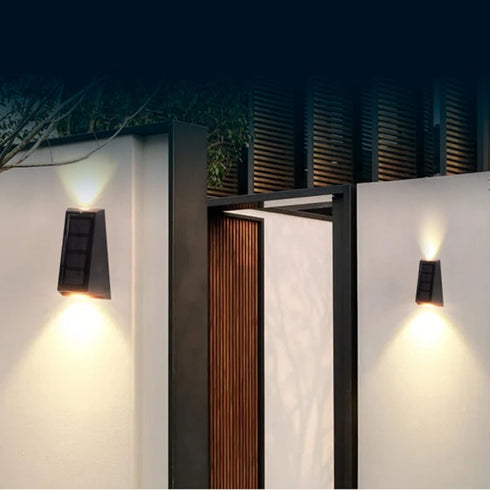 Outdoor Solar LED Up and Down Wall Lights, Waterproof Small Decorative Lamp for Fence Pathway Porch Staircase Hallway Garage (White & Warm White)...