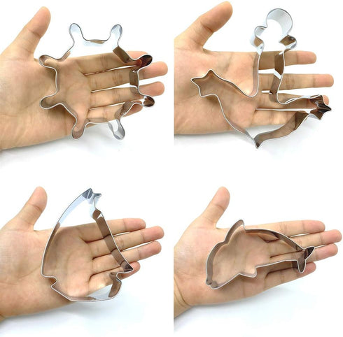 LILIAO Nautical Cookie Cutter Set - 4 Piece - Anchor, Sailboat, Rudder and Dolphin Biscuit Fondant Cutters - Stainless Steel...