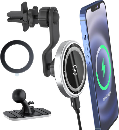 Magnetic Wireless Car Charger with Extended Arm, Do Not Block Vents, Phone Holder, Car Air Vent Mount, Stick on Dashboard, 15W Fast Charging.......