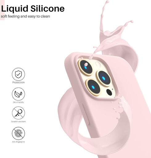 ORNARTO Compatible with iPhone 13 Pro Case 6.1, Slim Liquid Silicone 3 Layers Full Covered Soft Gel Rubber Case Cover 6.1 inch-Chalk Pink......