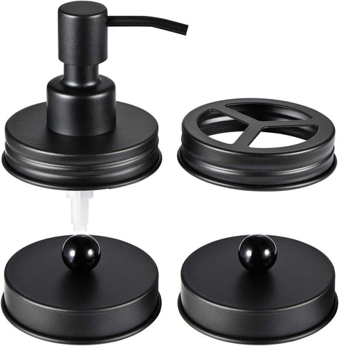 Mason Jar Bathroom Accessories Lids Set(4pcs) - Jars Not Included - Soap Dispenser,Toothbrush Holder, Apothecary Jars Lids for Regular Mouth Mason...