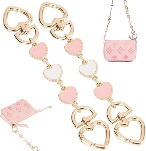 2Pcs Purse Chain Strap Extende, DIY Flat Chain Strap Handle Bag Accessories Replacement Womens Accessory Bag Chain Straps Heart Shape...