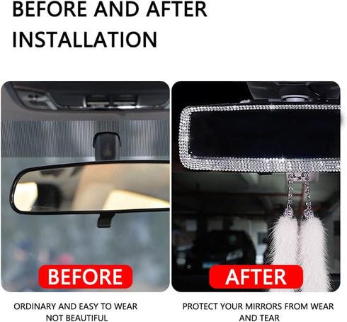 Car rearview mirror accessories, shiny rhinestone car rearview mirror, crystal diamond rearview mirror cover for men and women-white…...