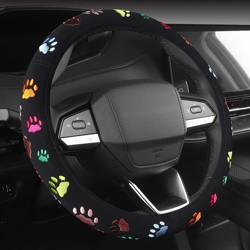 Embroidered Cute Steering Wheel Cover for Women Ladies,Stitched Paws Claws,Sweat Absorb,Universal Size 15.2",Black (FXP-PAW02)...