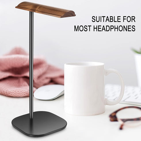 Headphone Stand, Walnut Wood Headset Stand, Support Dual Headphones Suspension & Aluminum Alloy Support Rod Hanger, Dual Headphones Stand,Headset ...