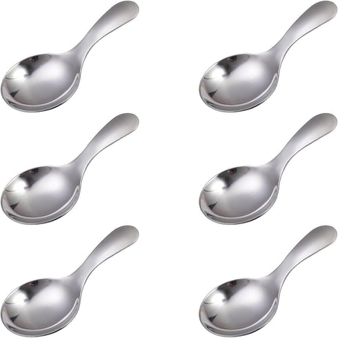 6pcs Stainless Steel Short Handle Spoons, 3.54x1.77inch Round Dessert Spoons Ice Cream Spoon Use for Kitchen or Restaurant(Silver)...
