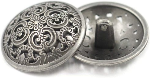 Bezelry 8 Pieces Flowery Engraving Openwork Domed Gray Silver Metal Shank Buttons 25mm (1 inch)...