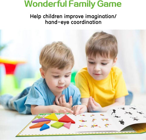 Wooden Puzzle Tangram Book, Travel Magnetic Puzzle, Travel Games Montessori Shape Pattern Blocks Jigsaw for Kids Adult Challenge IQ Educational To...