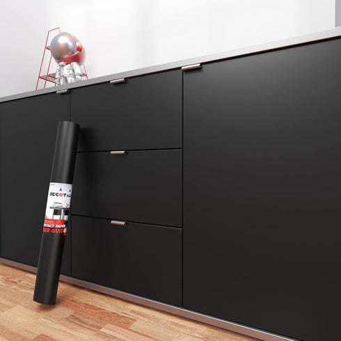 Decotalk Black Contact Paper for Cabinets Black Peel and Stick Wallpaper Matte Solid Black Wallpaper for Bedroom Decorative 17.7"x120" Black Conta...