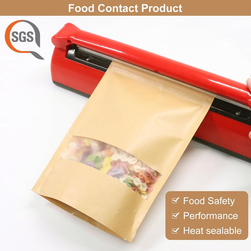 SumDirect Kraft Stand Up Pouches - 50Pcs Resealable Kraft Paper Stand Up Bags with Window, Zipper Food Storage Bags for Home or Business (50, 3.5x...