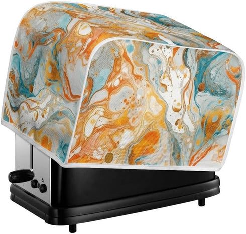 2 Slice Toaster Cover Gold Cyan Marble Appliance Toaster Cover Abstract Art Fluid Painting Universal Fit Wide Slot Bread Maker Protective Cover (1...