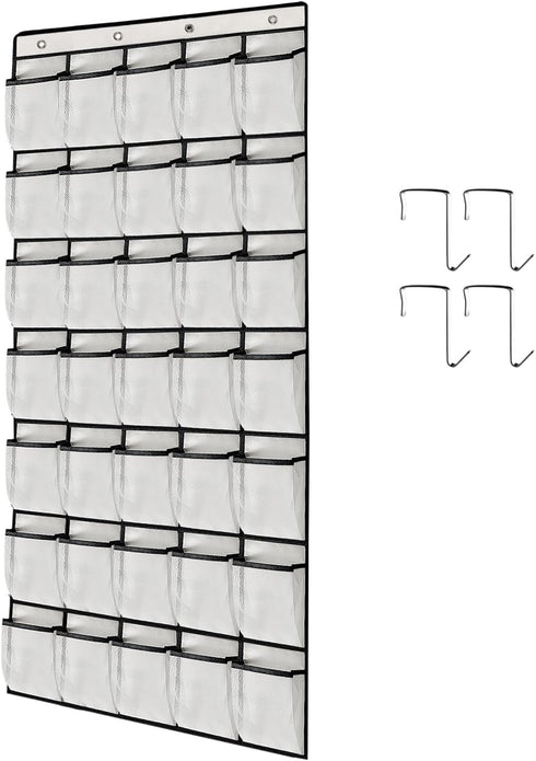 1 Pack 35 Breathable Mesh Pockets Large Hanging Shoe Organizer Over The Door Shoe Rack for Closet Door Storage Shoe Holder Hanger, 4Hooks, White (...