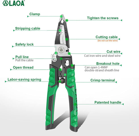 LAOA Needle Nose Pliers Electrician Pliers Wire Stripper Wire Stripper Tool,9-in-1 Multifunctional for Clamping,Tightening Screws,Stripping Wires,...